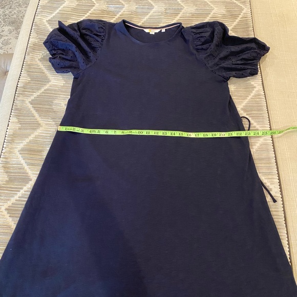 Boden Midi Dress Navy Eyelet Sleeves Tie Belt Cotton Size 12R - Picture 9 of 11